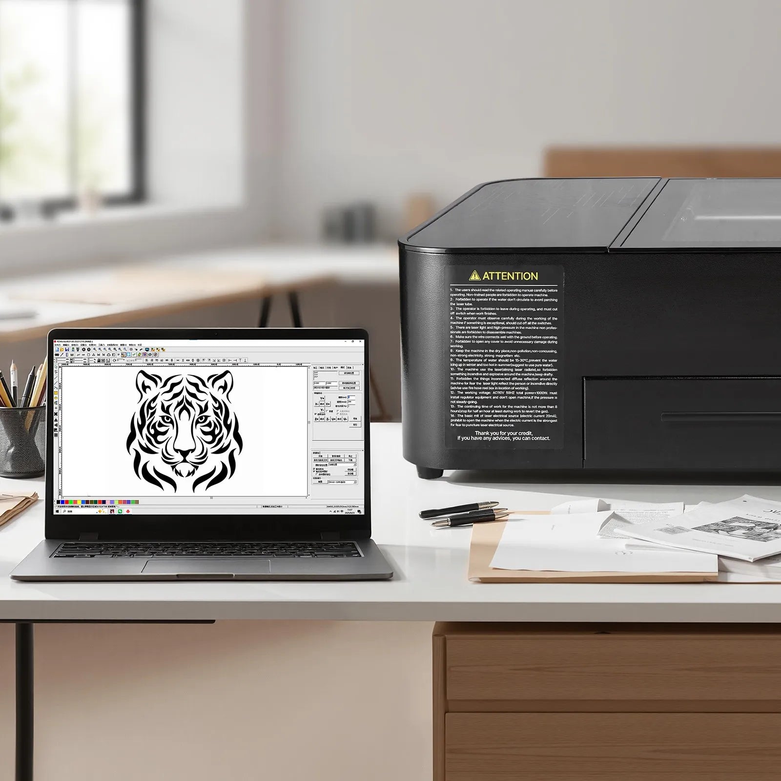 55W CO2 Laser Engraver & Cutter – Desktop Laser Engraving Machine with 5MP Camera & Rotary Axis