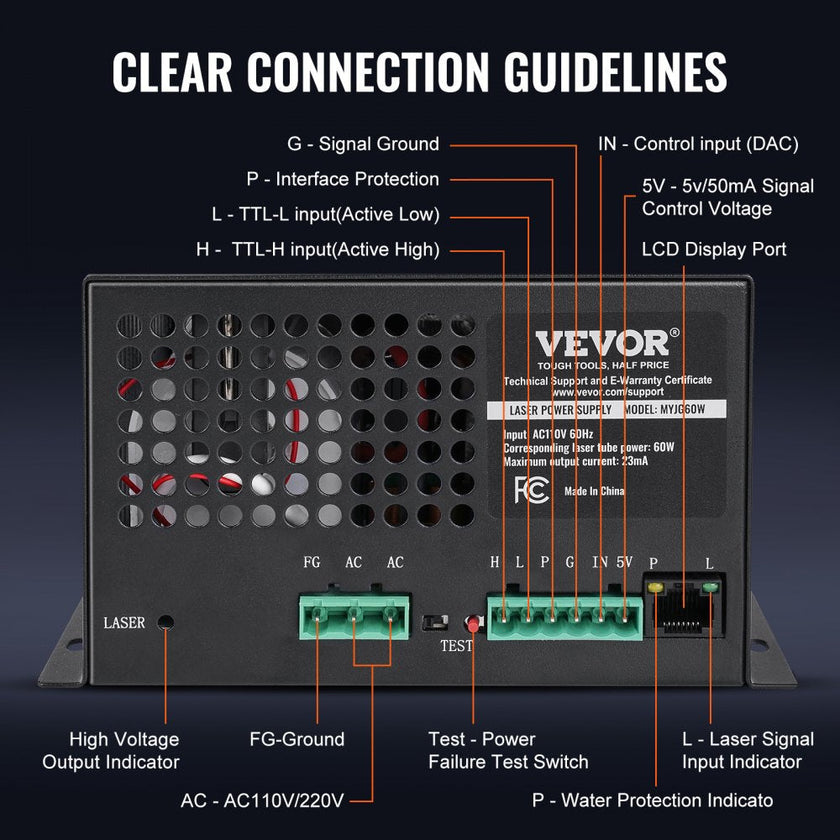 VEVOR CO2 Laser Power Supply for 60W Laser Tube Laser Engravers and Cutters
