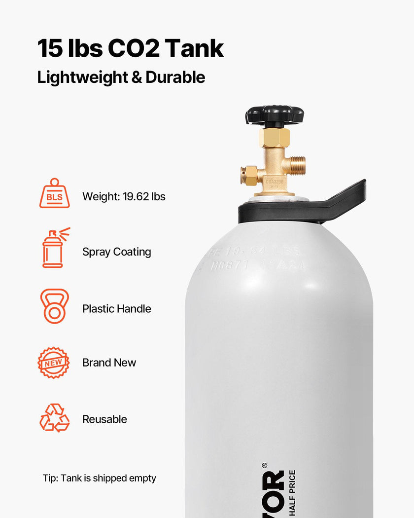 VEVOR CO2 Tank 15 lbs Aluminum Alloy Cylinder with CGA320 Valve DOT Approved