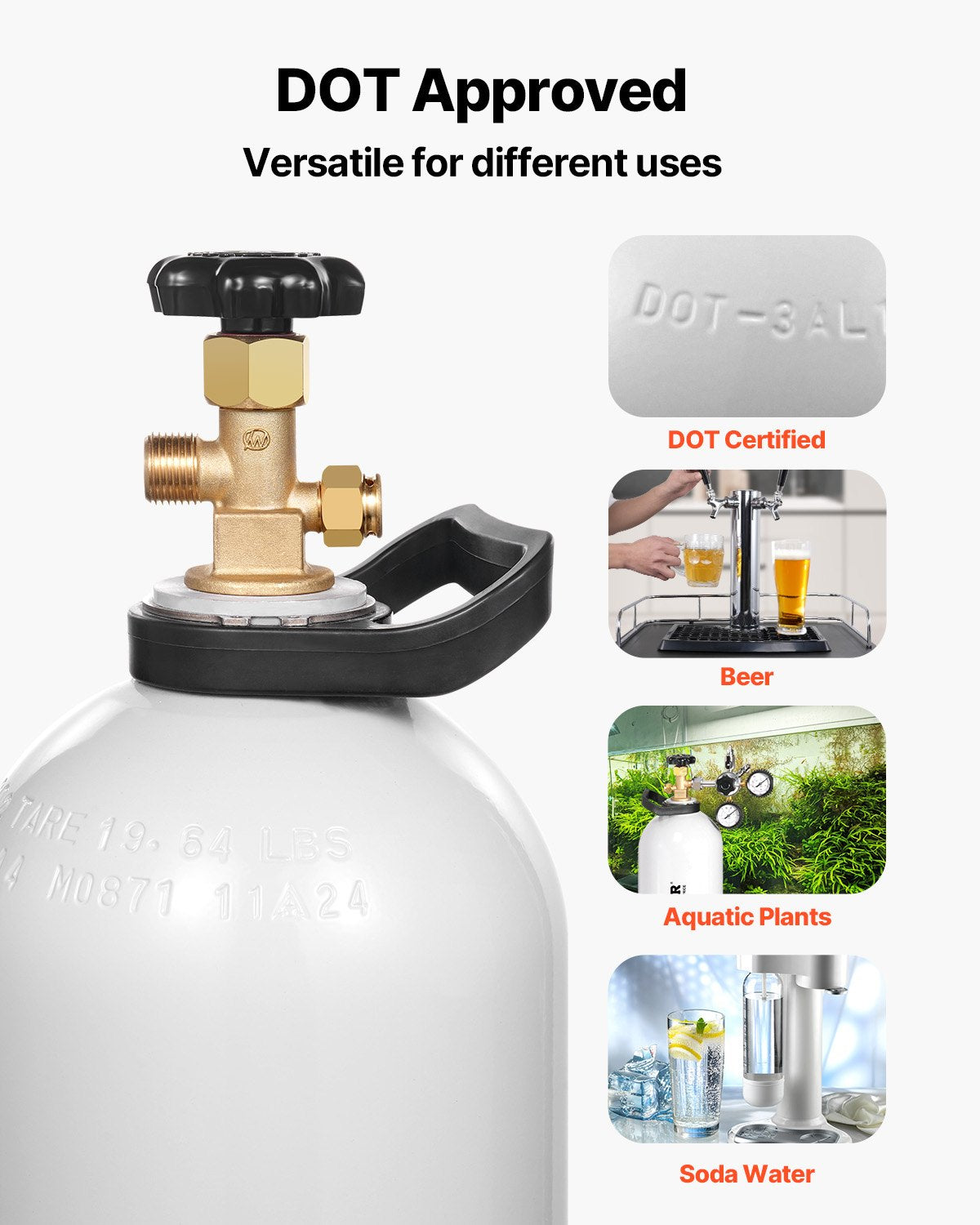 VEVOR CO2 Tank 15 lbs Aluminum Alloy Cylinder with CGA320 Valve DOT Approved