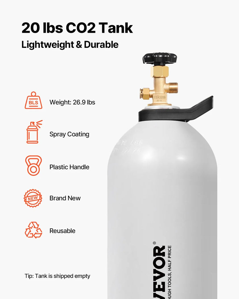 VEVOR CO2 Tank 20 lbs New Aluminum Alloy Cylinder with Siphon Tube DOT Approved