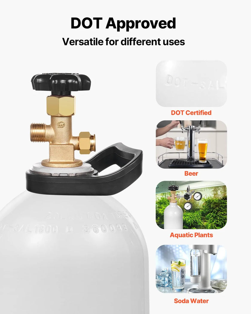 VEVOR CO2 Tank 20 lbs New Aluminum Alloy Cylinder with Siphon Tube DOT Approved
