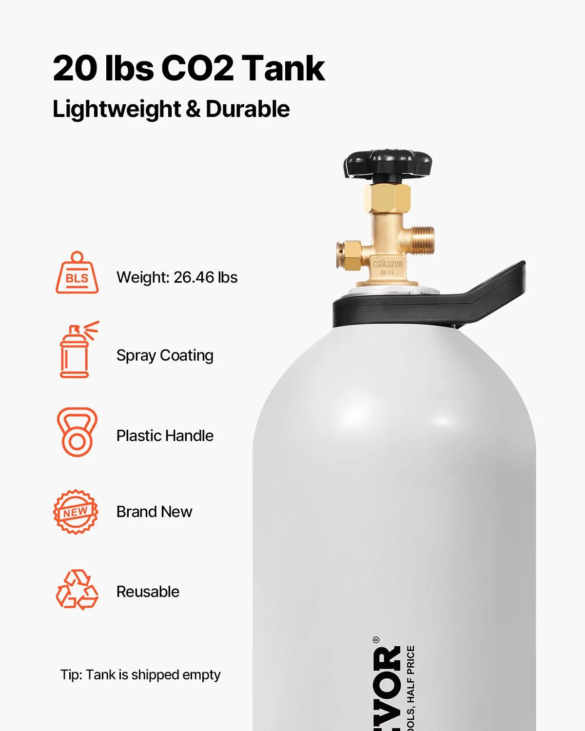 VEVOR CO2 Tank 20 lbs Aluminum Alloy Cylinder with CGA320 Valve for Draft Beer