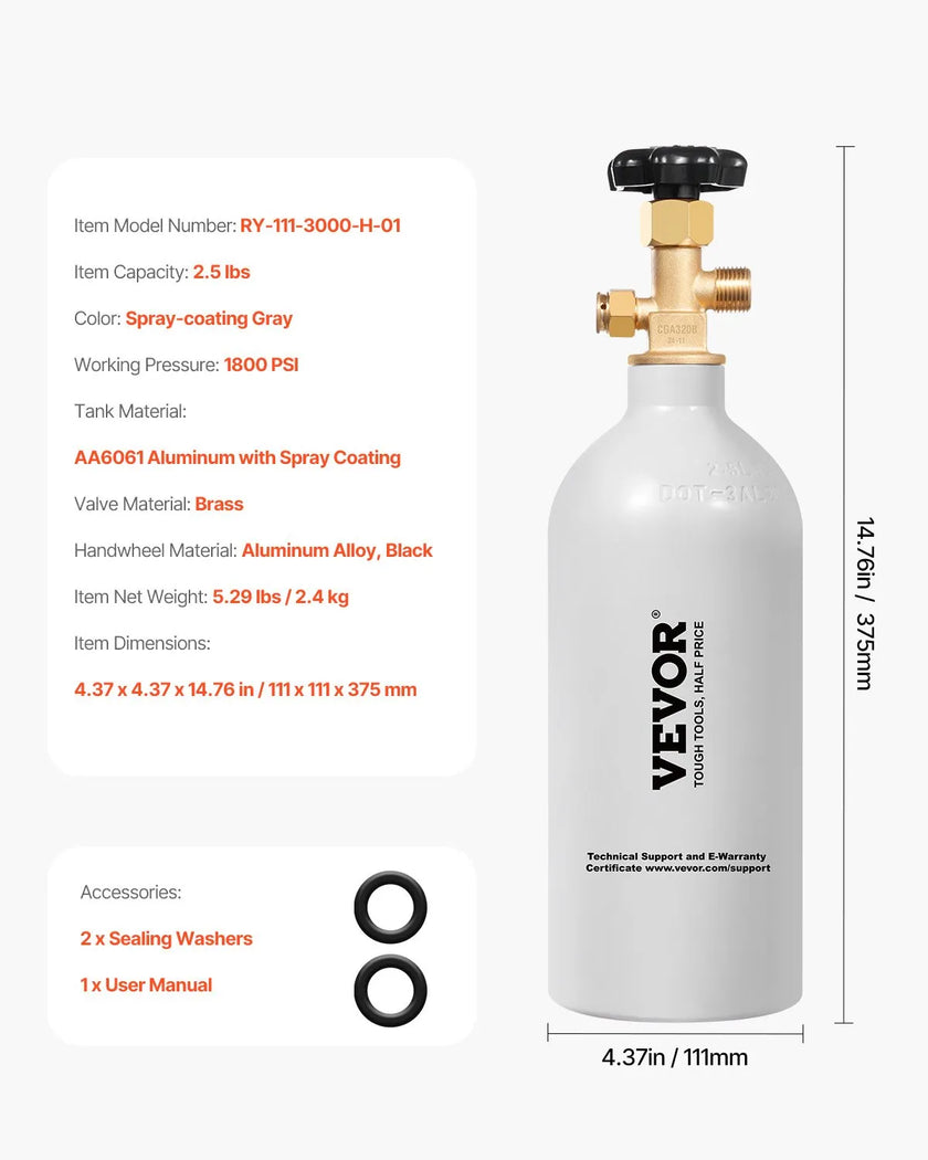 VEVOR CO2 Tank 2.5 lbs Aluminum Alloy Cylinder with CGA320 Valve DOT Approved