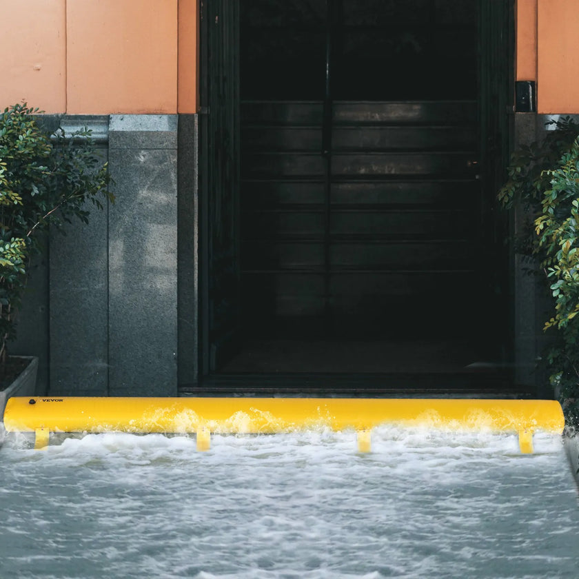 VEVOR Flood Barrier, 24 ft Length x 12 in Height, Reusable PVC Water Diversion Tubes, Lightweight Hydro Barrier with Excellent Waterproof Effect Used for Doorways, Garages, Yellow