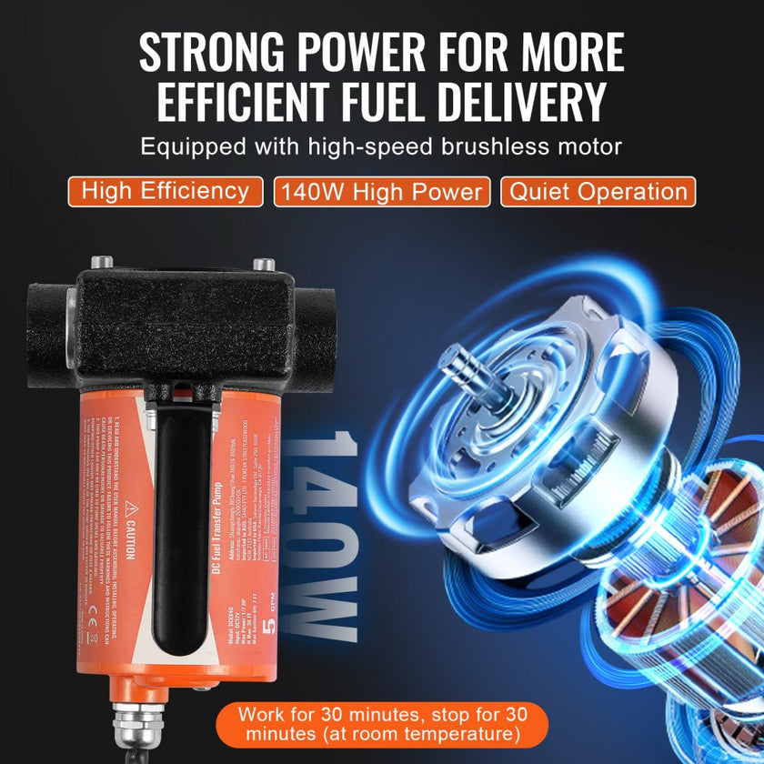 VEVOR Fuel Transfer Pump 12V 5 GPM 1/10 HP Diesel Pump with Auto Fuel Nozzle