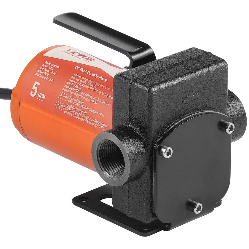 VEVOR Fuel Transfer Pump 12V 5 GPM 1/10 HP Diesel Pump with Auto Fuel Nozzle