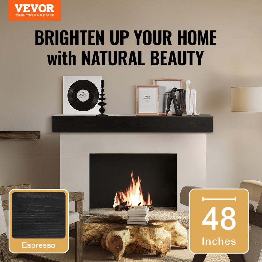 VEVOR Fireplace Mantel Wood Shelf Floating Rustic Fireplace Mantel 48
