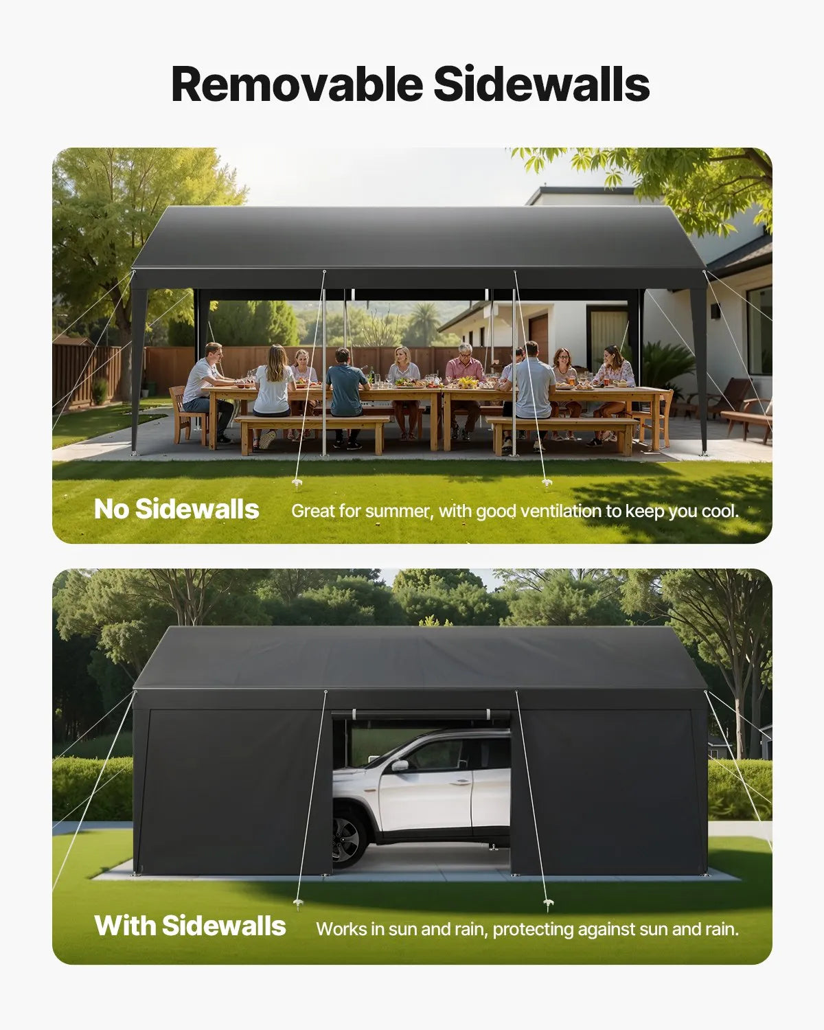 VEVOR Carport Car Canopy 12x20FT Heavy Duty Car Shelter with Sidewalls Grey