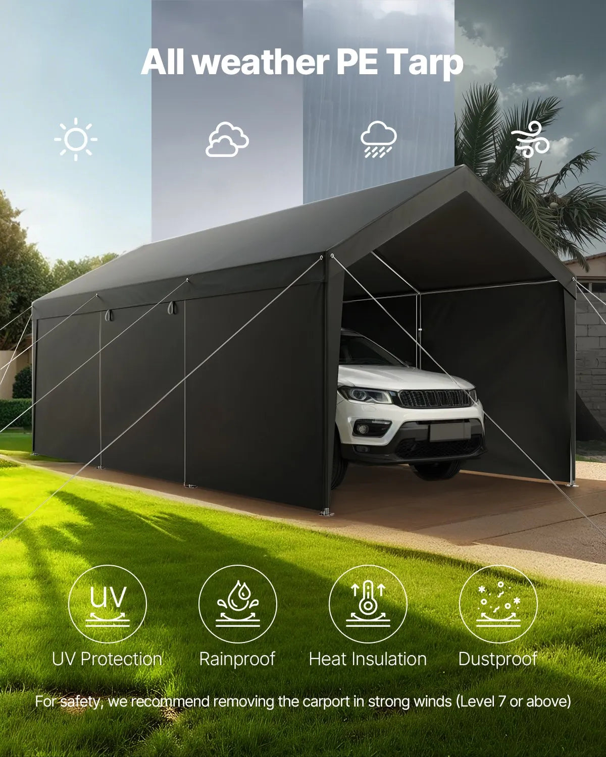 VEVOR Carport Car Canopy 12x20FT Heavy Duty Car Shelter with Sidewalls Grey