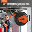 VEVOR Retractable Air Hose Reel, 3/8 IN x 50 FT Hybrid Air Hose Max 300PSI, Air Compressor Hose Reel with 5 In Lead in, Ceiling / Wall Mount Enclosed Air Reel, 180° Swivel Mount