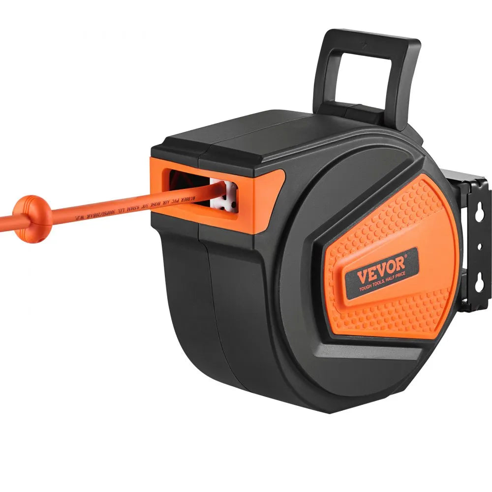 VEVOR Retractable Air Hose Reel, 3/8 IN x 50 FT Hybrid Air Hose Max 300PSI, Air Compressor Hose Reel with 5 In Lead in, Ceiling / Wall Mount Enclosed Air Reel, 180° Swivel Mount