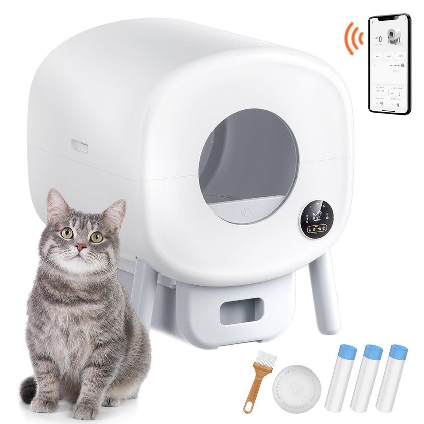 VEVOR 75L Self Cleaning Cat Litter Box with Odor Removal APP Control Sensor Gray