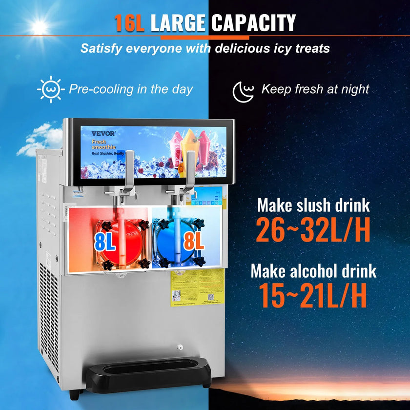 VEVOR Commercial Slushy Machine, 8L / 2.1 Gal Double Bowl Margarita Machine, 1155W Stainless Steel Margarita Smoothie Frozen Drink Maker, Slushie Machine for Party Cafes Restaurants Bars Home