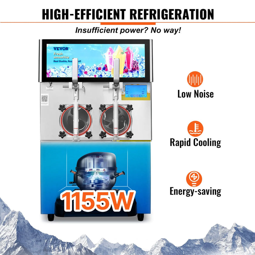 VEVOR Commercial Slushy Machine, 8L / 2.1 Gal Double Bowl Margarita Machine, 1155W Stainless Steel Margarita Smoothie Frozen Drink Maker, Slushie Machine for Party Cafes Restaurants Bars Home