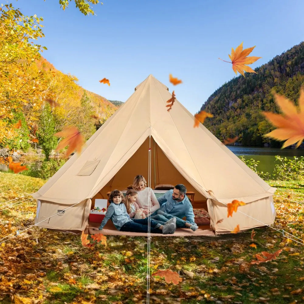 VEVOR Canvas Bell Tent, 4 Seasons 5 m/16.4 ft Yurt Tent, Canvas Tent for Camping with Stove Jack, Breathable Tent Holds up to 8 People, Family Camping Outdoor Hunting Party