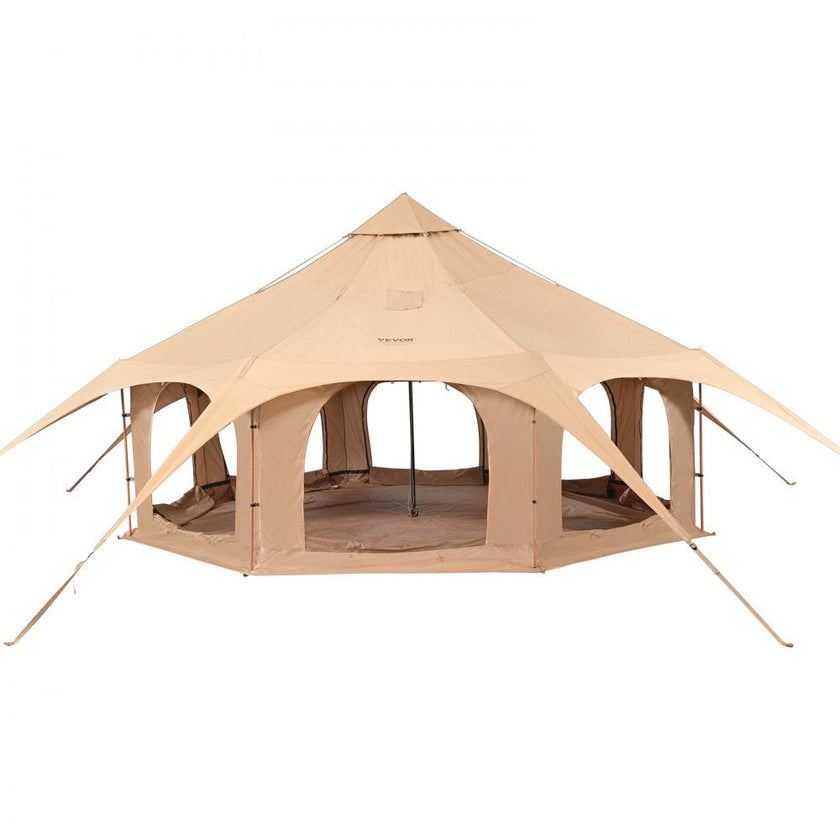 VEVOR Canvas Tent, 4 Seasons 5 m/16.4 ft Bell Tent, Canvas Tent for Camping with Stove Jack, Breathable Yurt Tent for up to 8 People, Family Camping Outdoor Hunting Party
