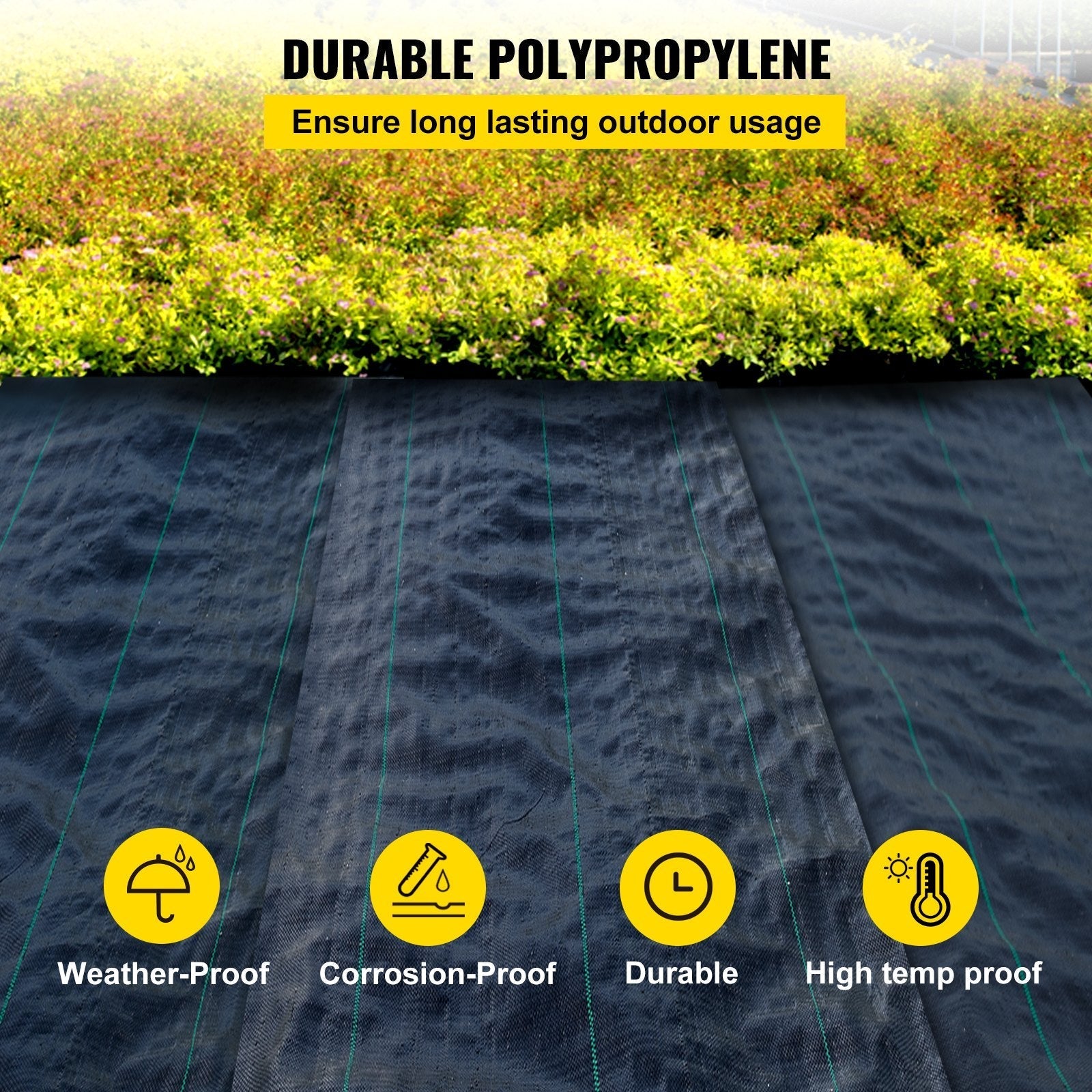 VEVOR 3FTx50FT Premium Weed Barrier Fabric Heavy Duty 5OZ, Woven Weed Control Fabric, High Permeability Good for Flower Bed, Geotextile Fabric for Underlayment, Polyethylene Ground Cover