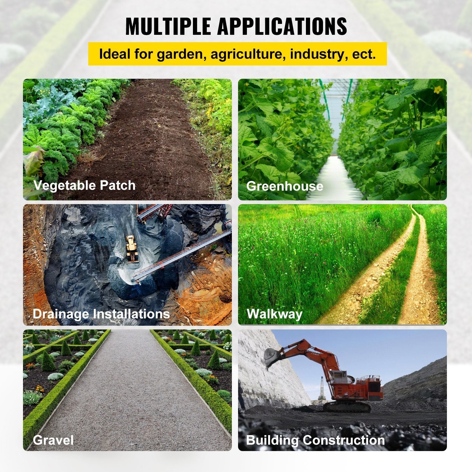 VEVOR 3FTx50FT Premium Weed Barrier Fabric Heavy Duty 5OZ, Woven Weed Control Fabric, High Permeability Good for Flower Bed, Geotextile Fabric for Underlayment, Polyethylene Ground Cover
