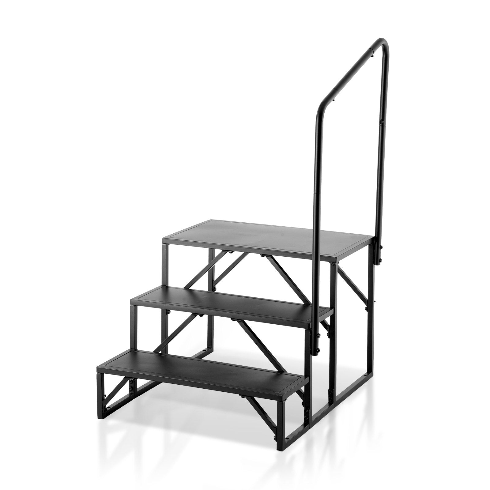 VEVOR RV Steps, 3-Step RV Stairs, 440 LBS Load Capacity, Thickened Carbon Steel, With Handrail, Non-Slip Steps for Safe Entry and Exit, Suit for RV, Trailer, Camper Steps