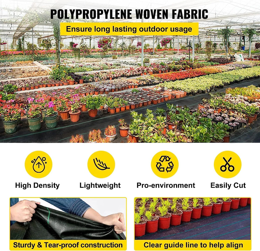 VEVOR Weed Barrier Landscape Fabric, 5 x 250 ft, 5 Oz Premium Woven Ground Cover Heavy Duty PP Material & Easy Setup, Single-Layer for Outdoor Garden, Lawn, Driveway, Black