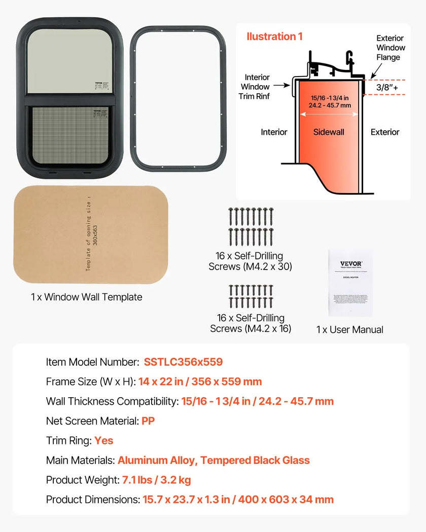 VEVOR Vertical RV Window 14