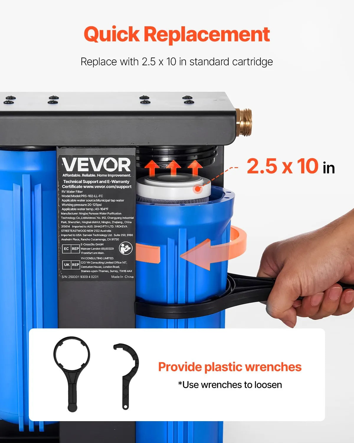 VEVOR RV Water Filter System 2-Cartridge with Basket for Campers Boats RVs Vans