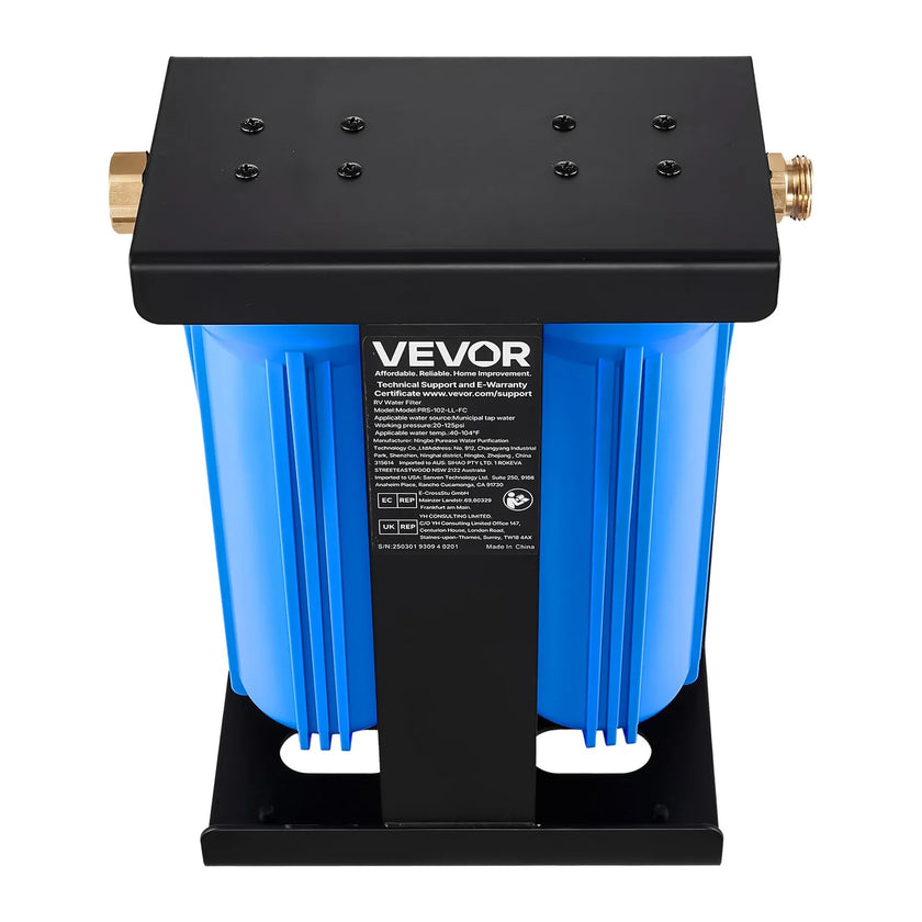 VEVOR RV Water Filter System 2-Cartridge with Basket for Campers Boats RVs Vans