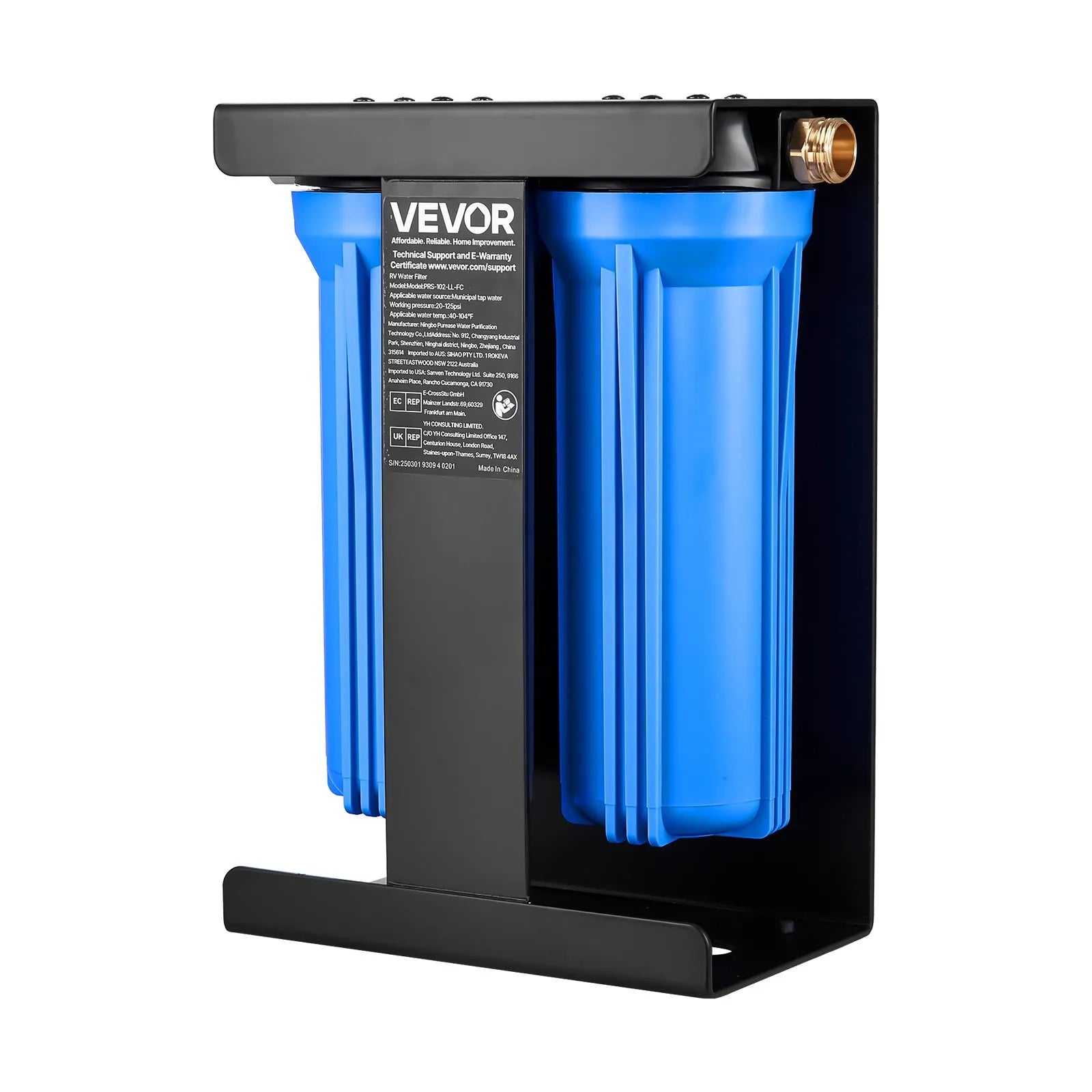 VEVOR RV Water Filter System 2-Cartridge with Basket for Campers Boats RVs Vans