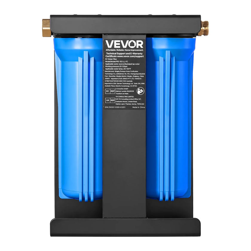 VEVOR RV Water Filter System 2-Cartridge with Basket for Campers Boats RVs Vans