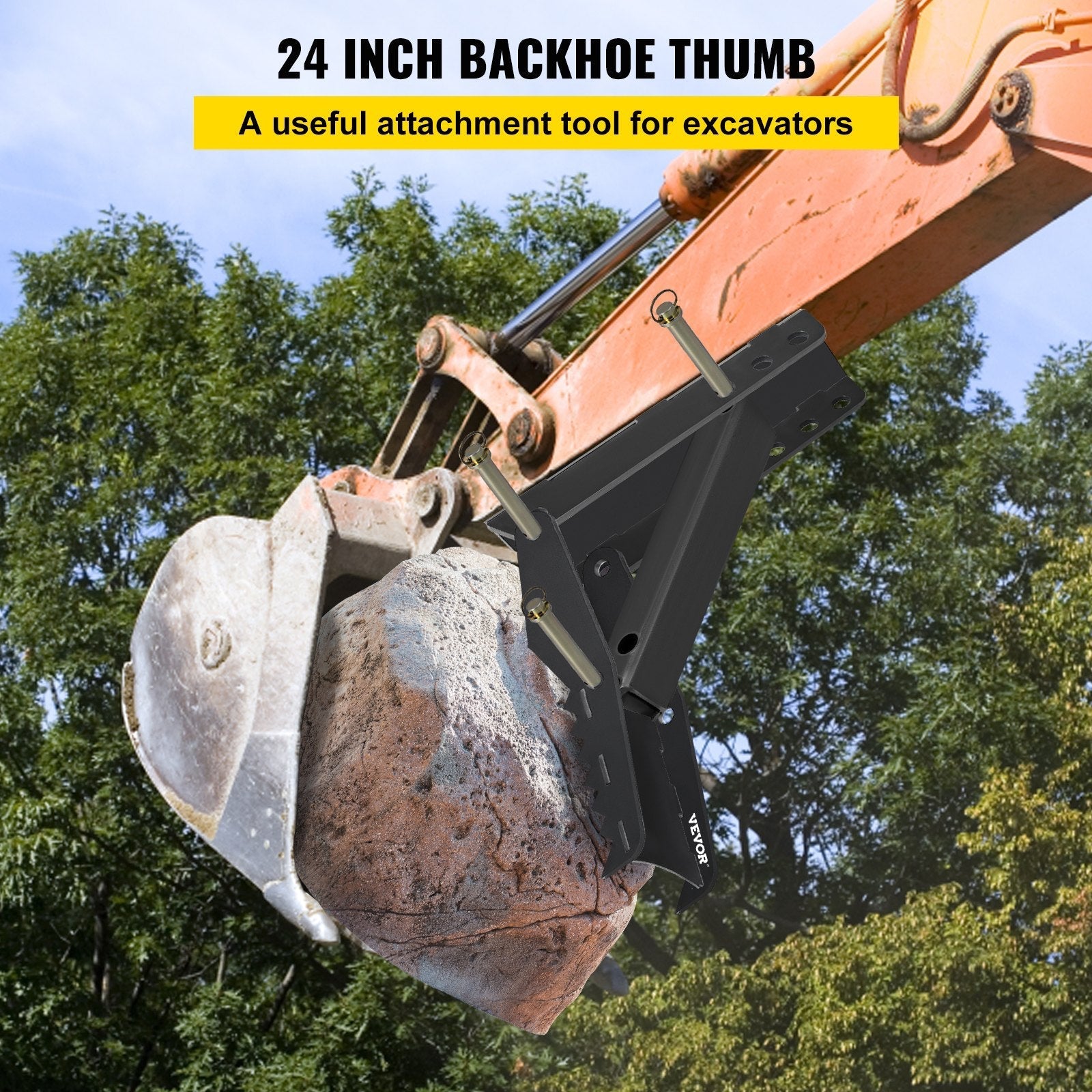 VEVOR Backhoe Excavator Thumb DIY Backhoe 24 inch Backhoe Excavator Thumb Attachments Weld 1/2 Inch Teeth Thick Steel Plate Assembly CNC Plasma Cut Bolt-On Design