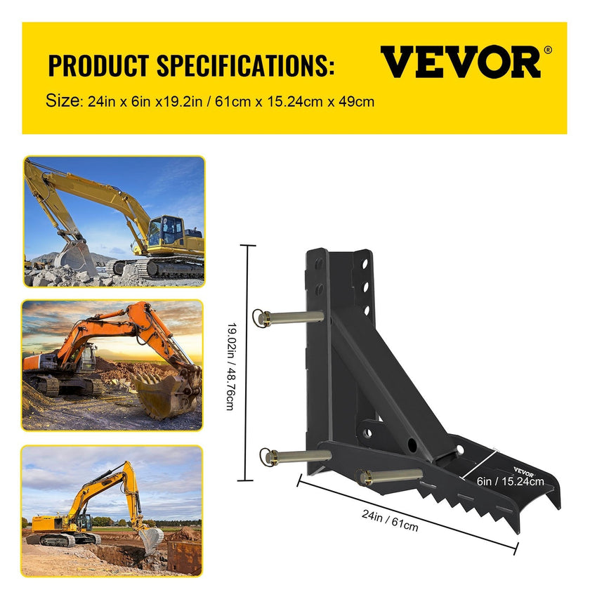 VEVOR Backhoe Excavator Thumb DIY Backhoe 24 inch Backhoe Excavator Thumb Attachments Weld 1/2 Inch Teeth Thick Steel Plate Assembly CNC Plasma Cut Bolt-On Design