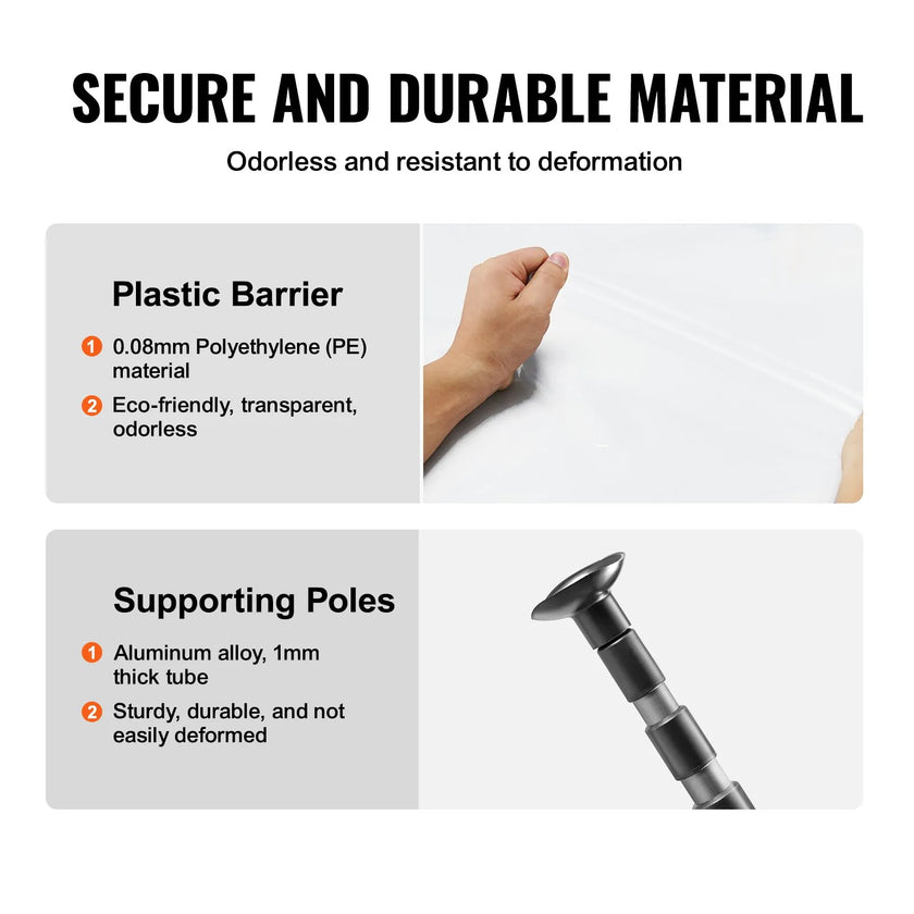 VEVOR Dust Barrier Poles, 10 Ft Poles with 4 Telescoping Poles, Carry Bag, and 32.8x13.12 Ft Plastic Film, for Interior Decoration and Painting Projects