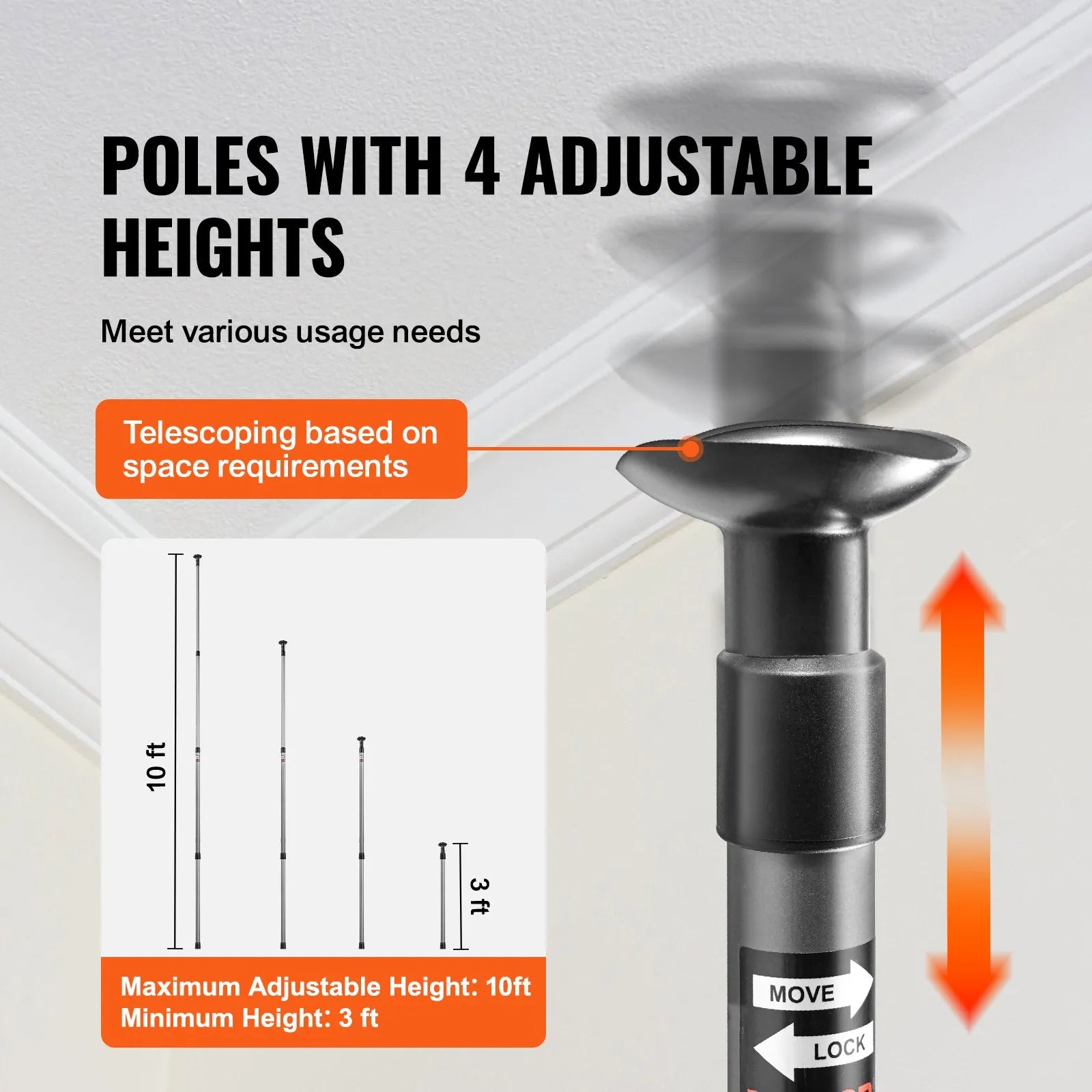 VEVOR Dust Barrier Poles, 10 Ft Poles with 4 Telescoping Poles, Carry Bag, and 32.8x13.12 Ft Plastic Film, for Interior Decoration and Painting Projects