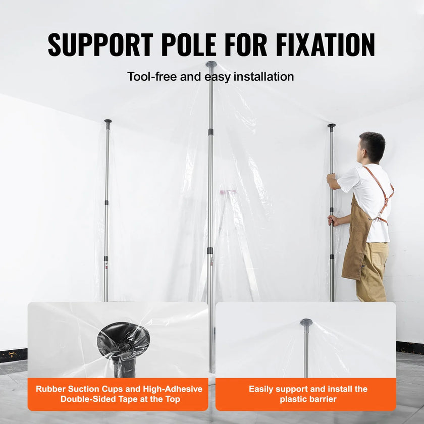 VEVOR Dust Barrier Poles, 10 Ft Poles with 4 Telescoping Poles, Carry Bag, and 32.8x13.12 Ft Plastic Film, for Interior Decoration and Painting Projects