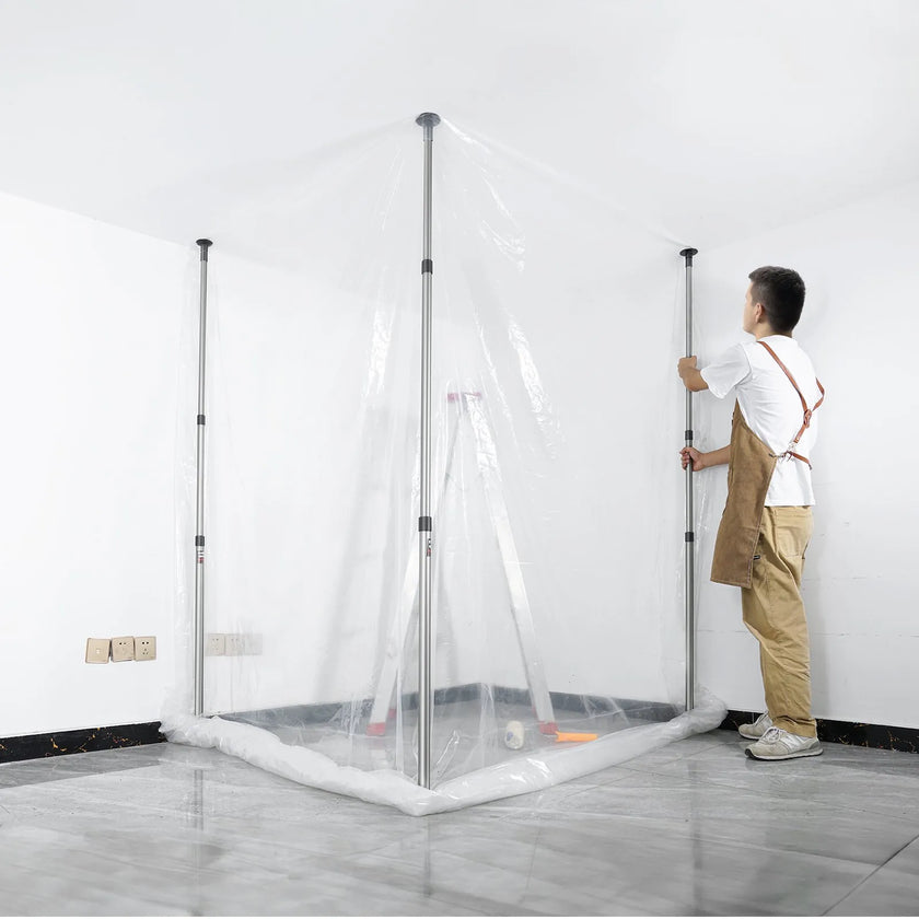 VEVOR Dust Barrier Poles, 10 Ft Poles with 4 Telescoping Poles, Carry Bag, and 32.8x13.12 Ft Plastic Film, for Interior Decoration and Painting Projects