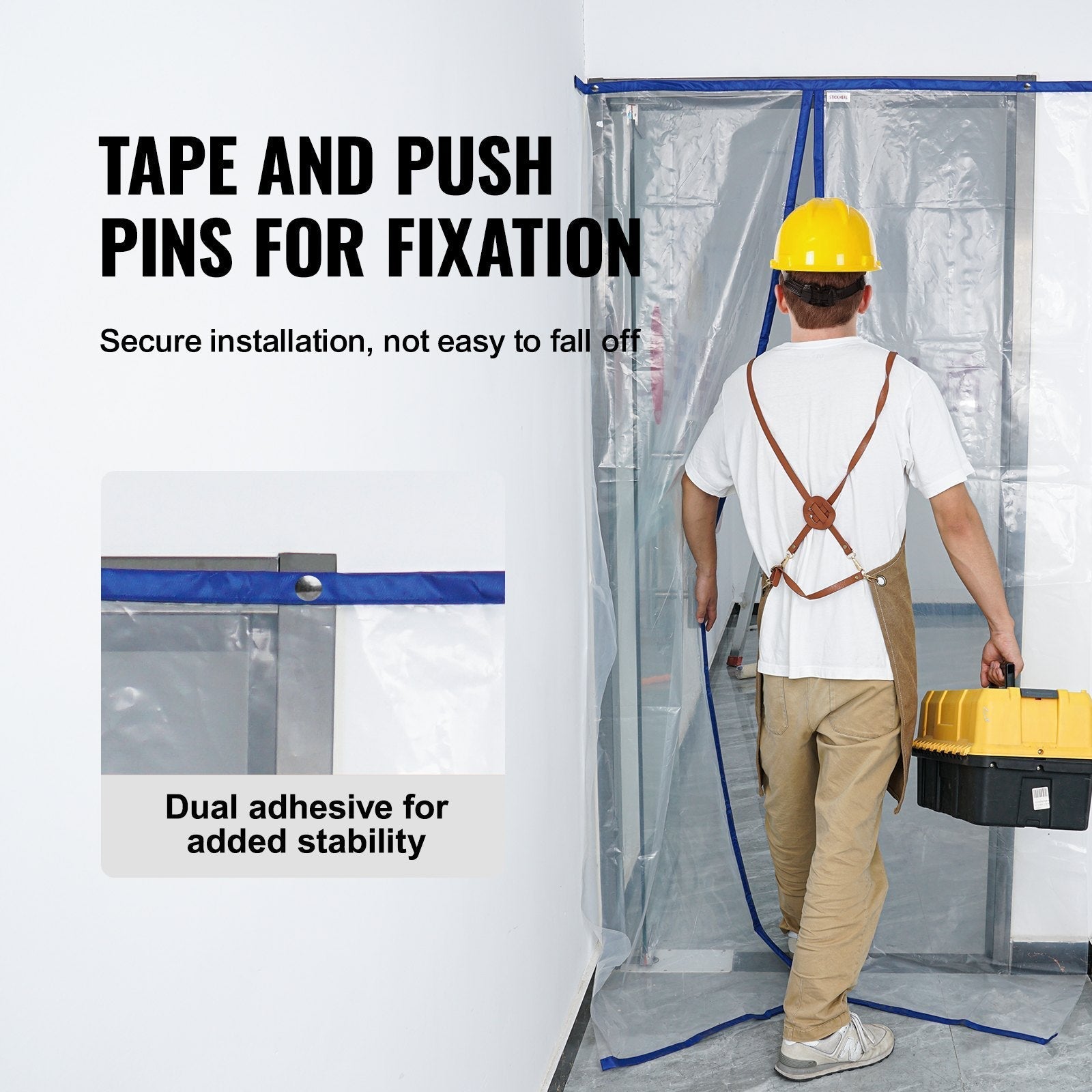VEVOR Dust Barrier, 8.5 x 5 Ft Dust Barrier Door Kit, with Magnetic Self-Closing Zipper, PE Construction Door Cover for Dust Containment, Reusable Dust Protection Wall for Living Room Bathroom Remodel