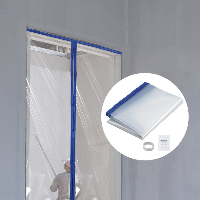 VEVOR Dust Barrier, 7.5 x 4 ft Dust Barrier Door Kit, with Magnetic Self-Closing Zipper, PE Construction Door Cover for Dust Containment, Reusable Dust Protection Wall for Living Room Bathroom Remodel
