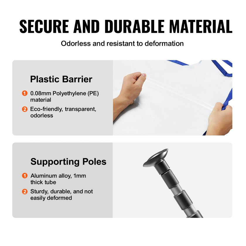 VEVOR Dust Barrier Poles, 12 Ft Barrier Poles, Dust Barrier System with 4 Telescoping Poles, Magnetic Zipper, Carry Bag and 32.8x13.12 Ft Plastic Film, for Interior Decoration, Painting