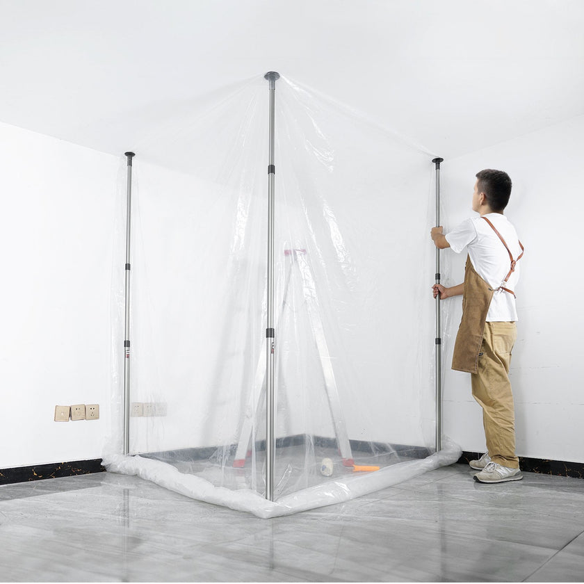 VEVOR Dust Barrier Poles, 12 Ft Barrier Poles, Dust Barrier System with 4 Telescoping Poles, Magnetic Zipper, Carry Bag and 32.8x13.12 Ft Plastic Film, for Interior Decoration, Painting