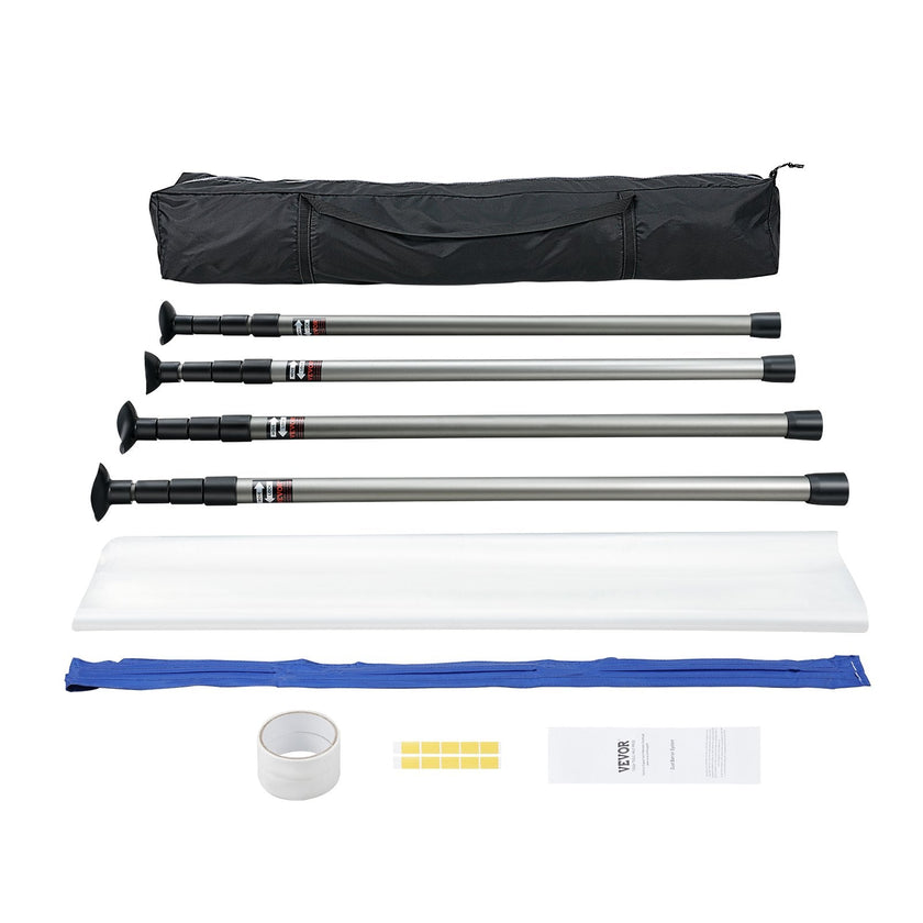 VEVOR Dust Barrier Poles, 12 Ft Barrier Poles, Dust Barrier System with 4 Telescoping Poles, Magnetic Zipper, Carry Bag and 32.8x13.12 Ft Plastic Film, for Interior Decoration, Painting