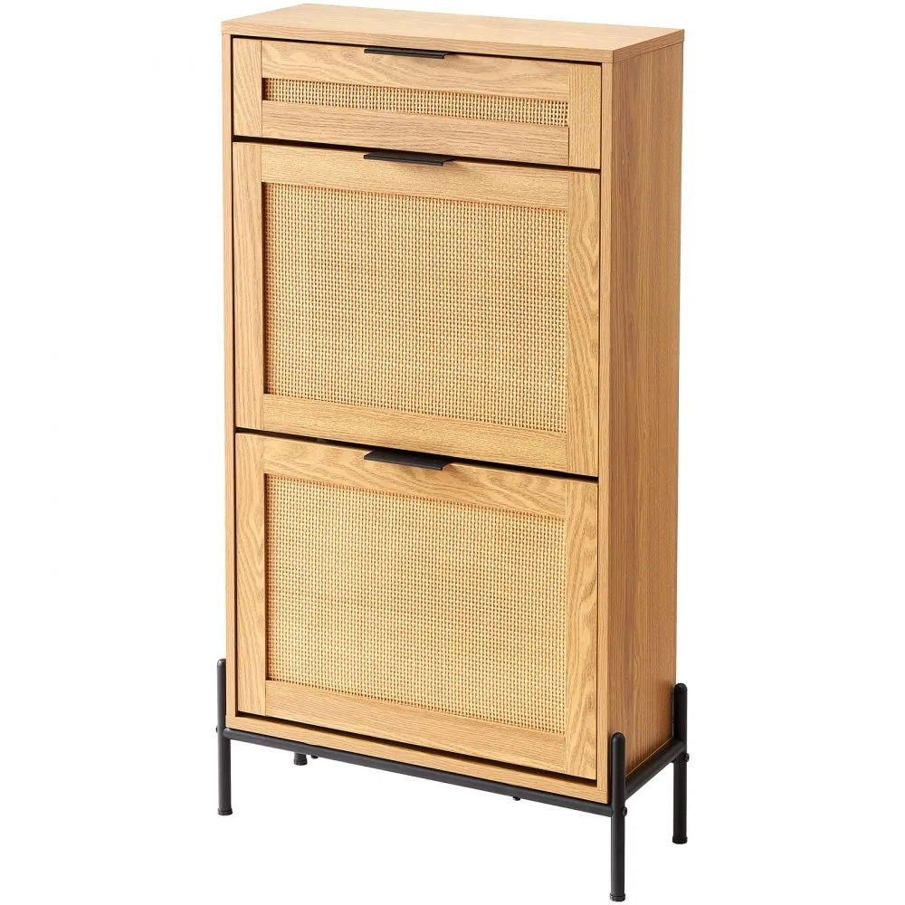 VEVOR Rattan Shoe Cabinet Shoe Organizer with 2 Flip Drawers & 1 Slide Drawer