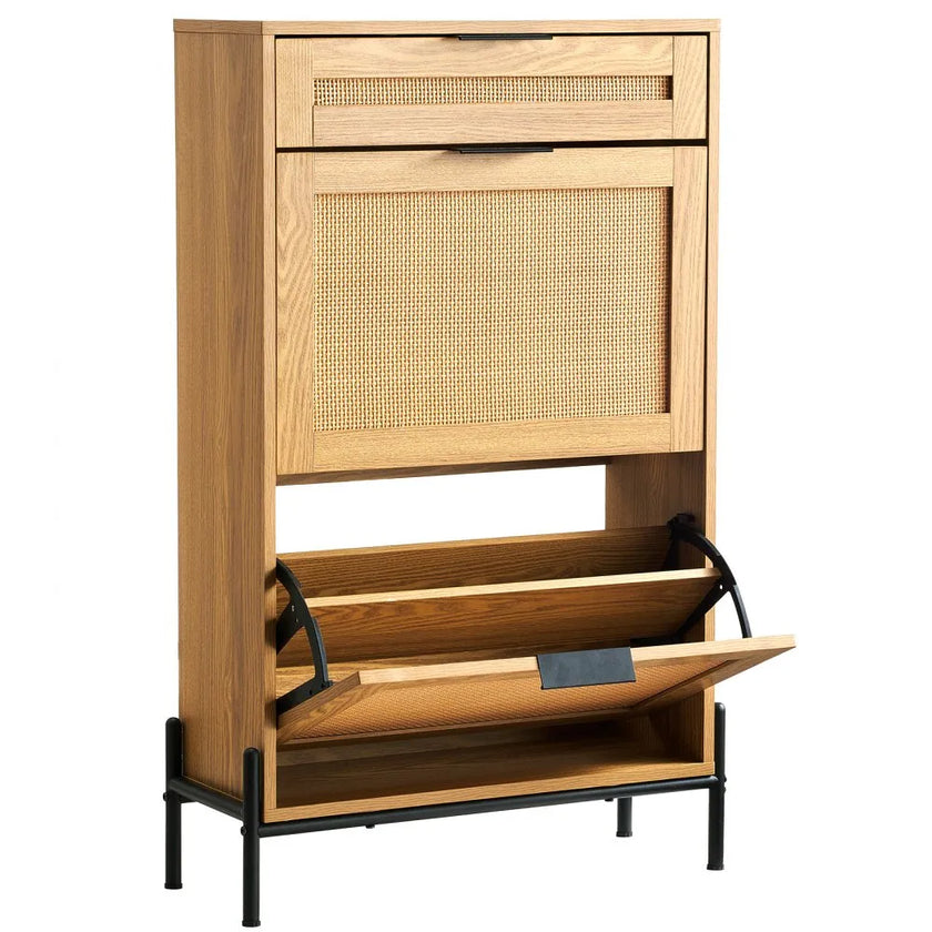 VEVOR Rattan Shoe Cabinet Shoe Organizer with 2 Flip Drawers & 1 Slide Drawer