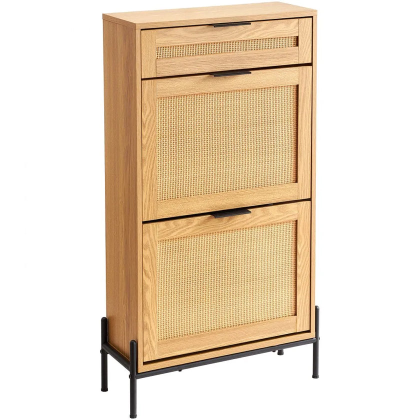 VEVOR Rattan Shoe Cabinet Shoe Organizer with 2 Flip Drawers & 1 Slide Drawer