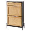 VEVOR Rattan Shoe Cabinet Shoe Organizer 2 Flip Drawers & 1 Slide Drawer Black