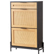 VEVOR Rattan Shoe Cabinet Shoe Organizer 2 Flip Drawers & 1 Slide Drawer Black