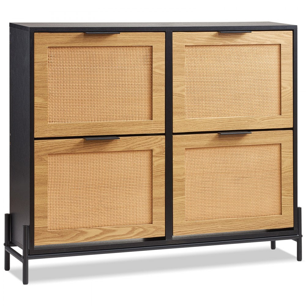 VEVOR Rattan Shoe Storage Cabinet Shoe Storage Organizer with 4 Flip Drawers