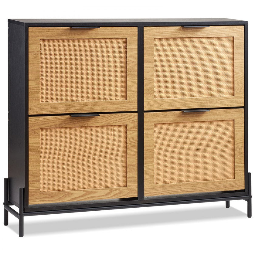 VEVOR Rattan Shoe Storage Cabinet Shoe Storage Organizer with 4 Flip Drawers