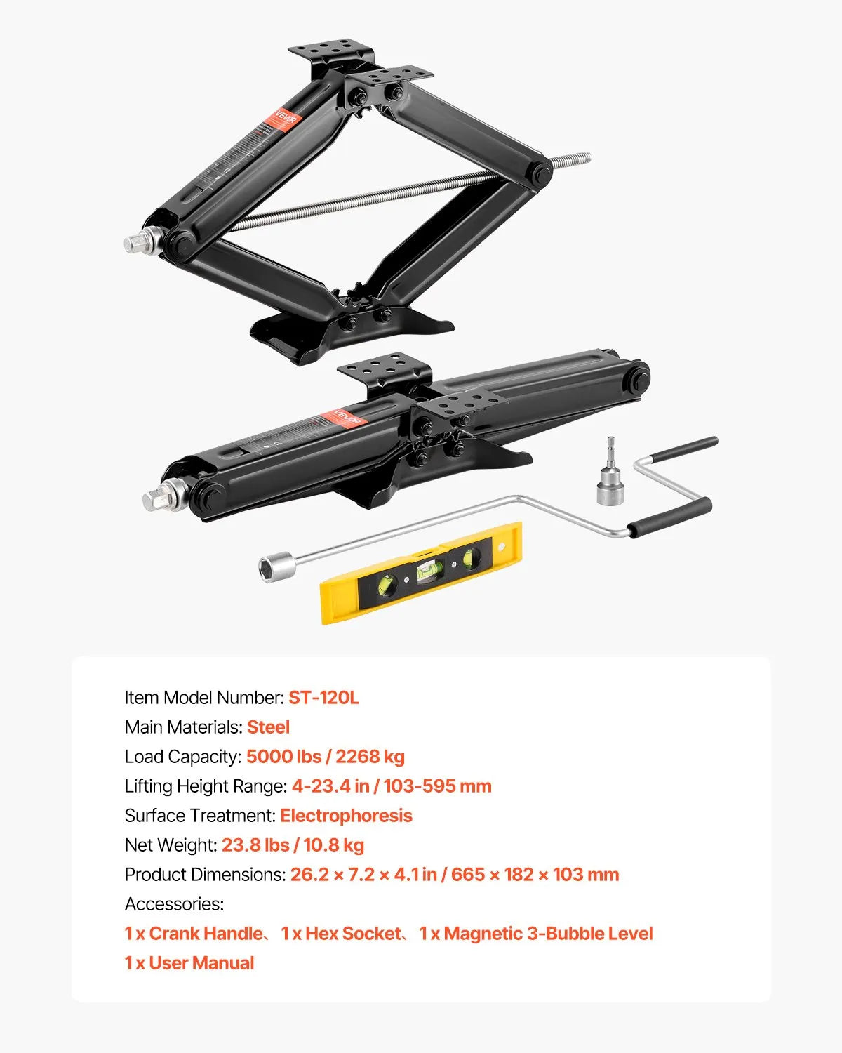 VEVOR RV Scissor Jacks 5000lbs 23.4in RV Stabilizer Leveling Scissor Jacks 2 Set
