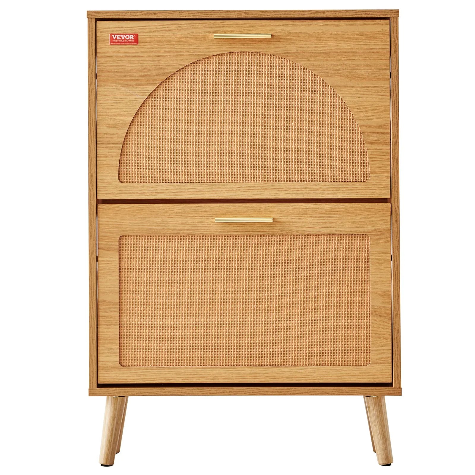 VEVOR Shoe Cabinet with 2 Flip Drawers, Shoe Storage Cabinet for Entryway, Free Standing Shoe Storage Organizer with Rattan Doors for Heels, Boots, Slippers in Hallway, Living Room